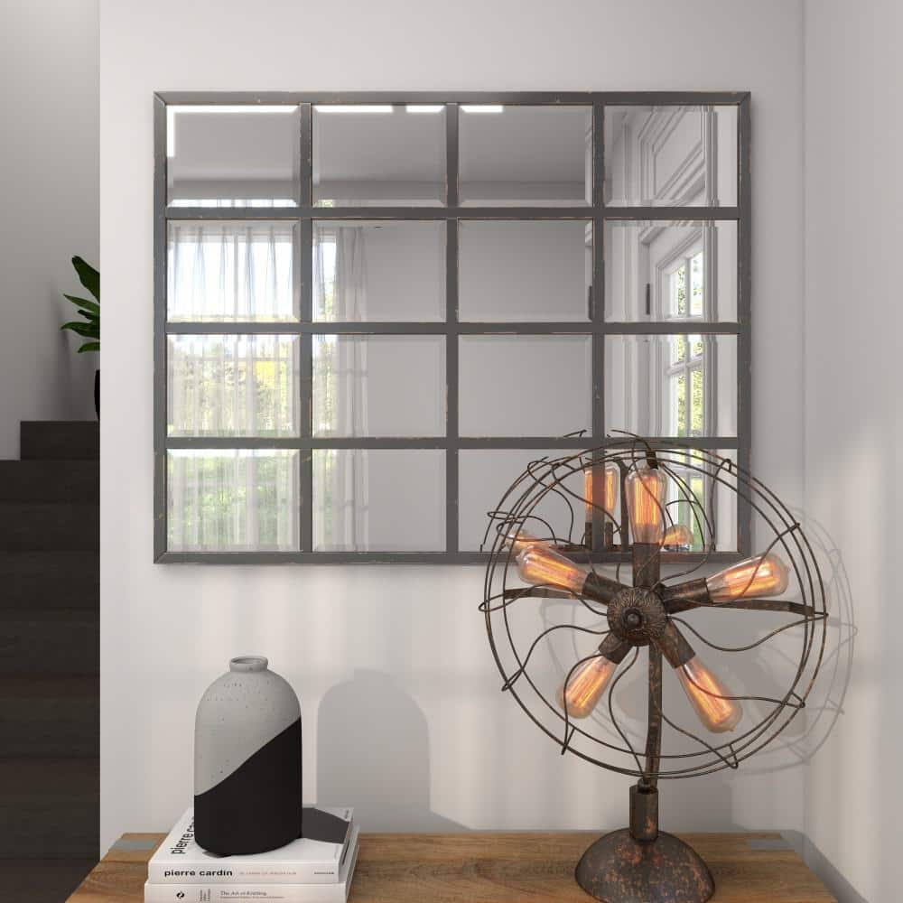 Black Window Pane Industrial Full-Length Wall Mirror 48"
