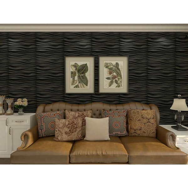 Wave PVC Decorative Black Wall Panel for Living Room 19.7 in. x 19.7 in. x  1 in. (12-Pack)