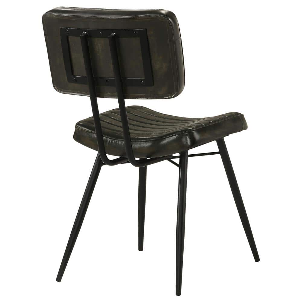 Espresso Leather Upholstered Side Chair with Metal Legs