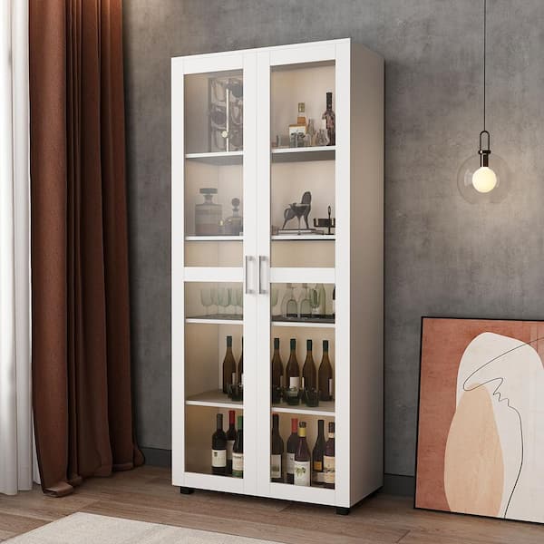 Fufu Gaga White Wood Wine Cabinet Bar, Wooden Wine Cabinet With Doors And Windows