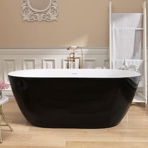 59 in. x 29.5 in. Acrylic Free Standing Flat Bottom Bath Tub Soaking with Center Drain Freestanding Bathtub in Black
