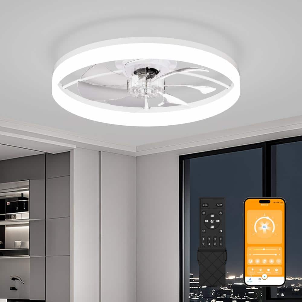 "23.6"" Ceiling Fan with Light & Remote Control, Flush Mount, 6 Speeds, Dimmable 3000K-6500K (White)" price history on PriceWatchPro