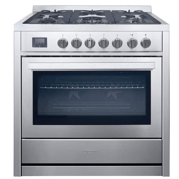 Ancona 36 in. 3.8 cu. ft. 5-Burners Dual Fuel Gas Range in Stainless Steel with True European Convection Oven