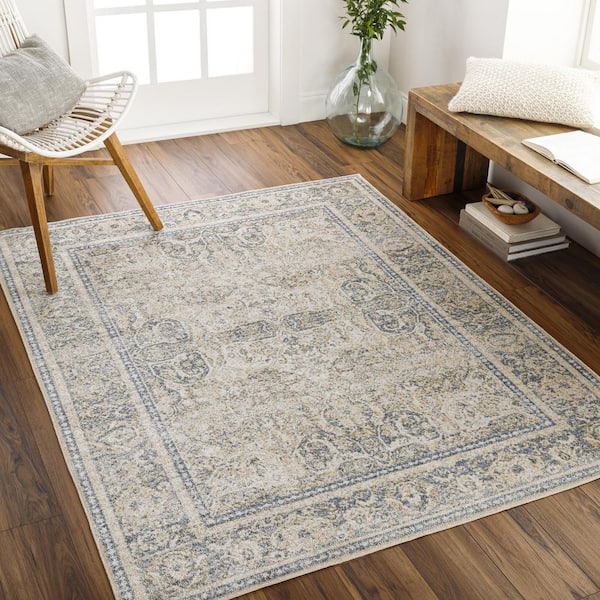 Livabliss Lillian Ice Blue/Beige 7 ft. x 9 ft. Indoor Machine-Washable Area Rug