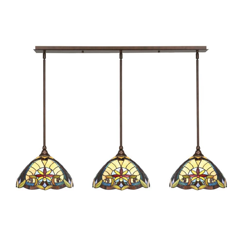Livingston 100-Watt 3-Light Bronze Shaded Pendant Light with 12 in. Earth S
