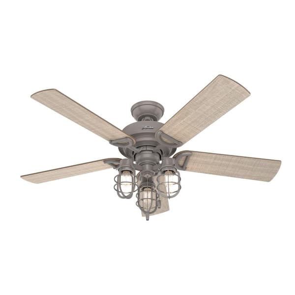 Hunter Starklake 52 In Led Indoor Outdoor Quartz Gray Ceiling Fan With Light 50410 The Home Depot