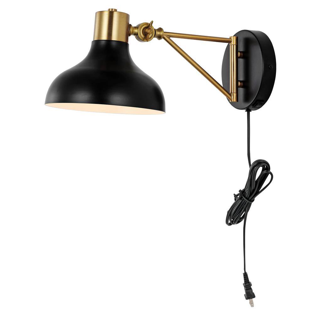 Lynn 15" Black and Brass Gold Iron Swing Arm Wall Sconce