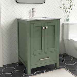 Anneliese 24 in. W x 21 in. D x 35 in. H Single Sink Freestanding Bath Vanity in Forest Green with Carrara Marble Top