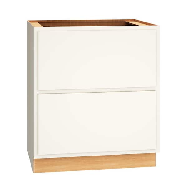 QuickShip Cottage 30 in. W x 24 in. D x 34.5 in. H Assembled Drawer Base Kitchen Cabinet in White Partial Overlay