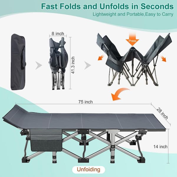 BOZTIY Folding Camping Cot XL with Carry Bag, Double Layer Oxford