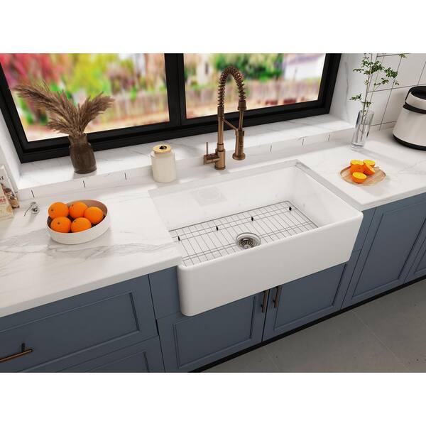 Kingsman Hardware Kingsman White Fireclay 30 in. Single Bowl Farmhouse  Apron Reversible Kitchen Sink with Strainer CFS3020FB - The Home Depot