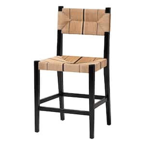 Prita 25 in. Black Wood Counter Stool with Woven Seat