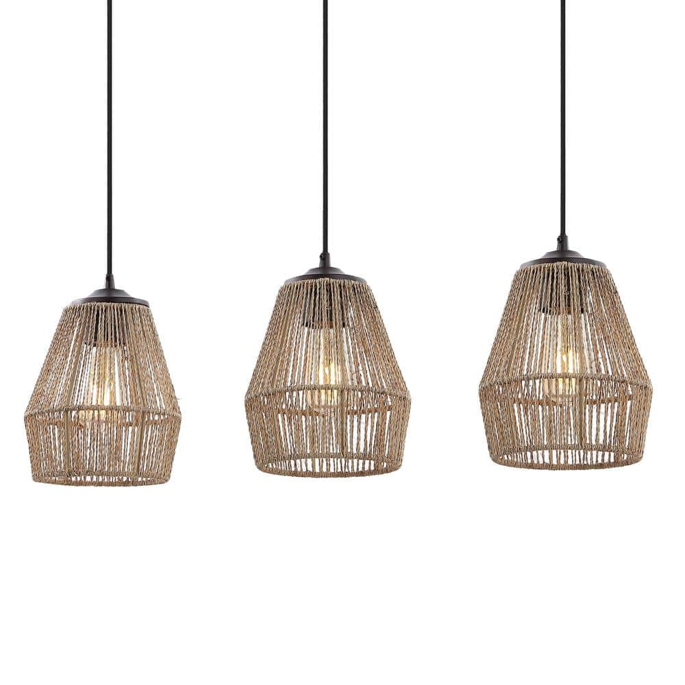 Ibiza Island 30" 3-Light Seagrass and Metal Pendant