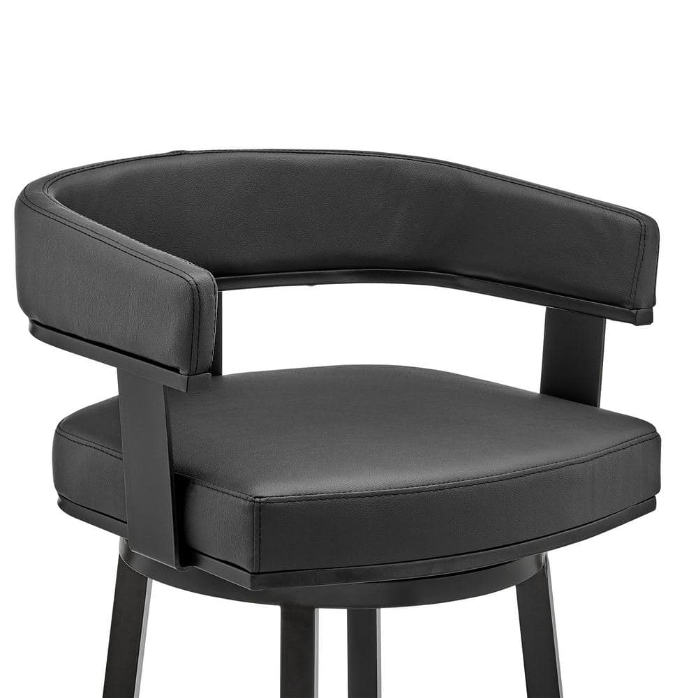 Contemporary 30" Black Faux Leather & Metal Swivel Bar Stool