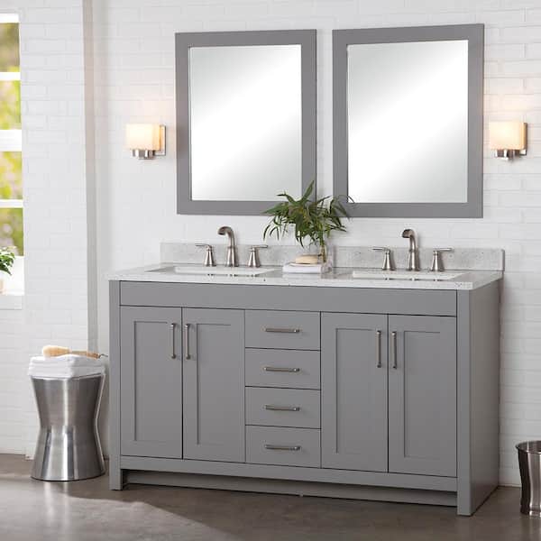 Home Decorators Collection Westcourt 61 in. W x 22 in. D x 39 in. H Double Sink  Bath Vanity in Sterling Gray with Silver Ash Solid Surface Top