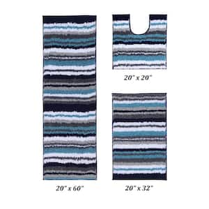 Griffie Collection 3-Piece Blue and Grey 100% Polyester 20 in. x 20 in., 20 in. x 32 in., 20 in. x 60 in. Bath Rug Set