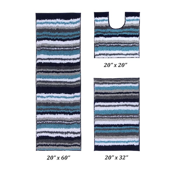 Better Trends Griffie Collection 3-Piece Blue and Grey 100% Polyester 20 in. x 20 in., 20 in. x 32 in., 20 in. x 60 in. Bath Rug Set