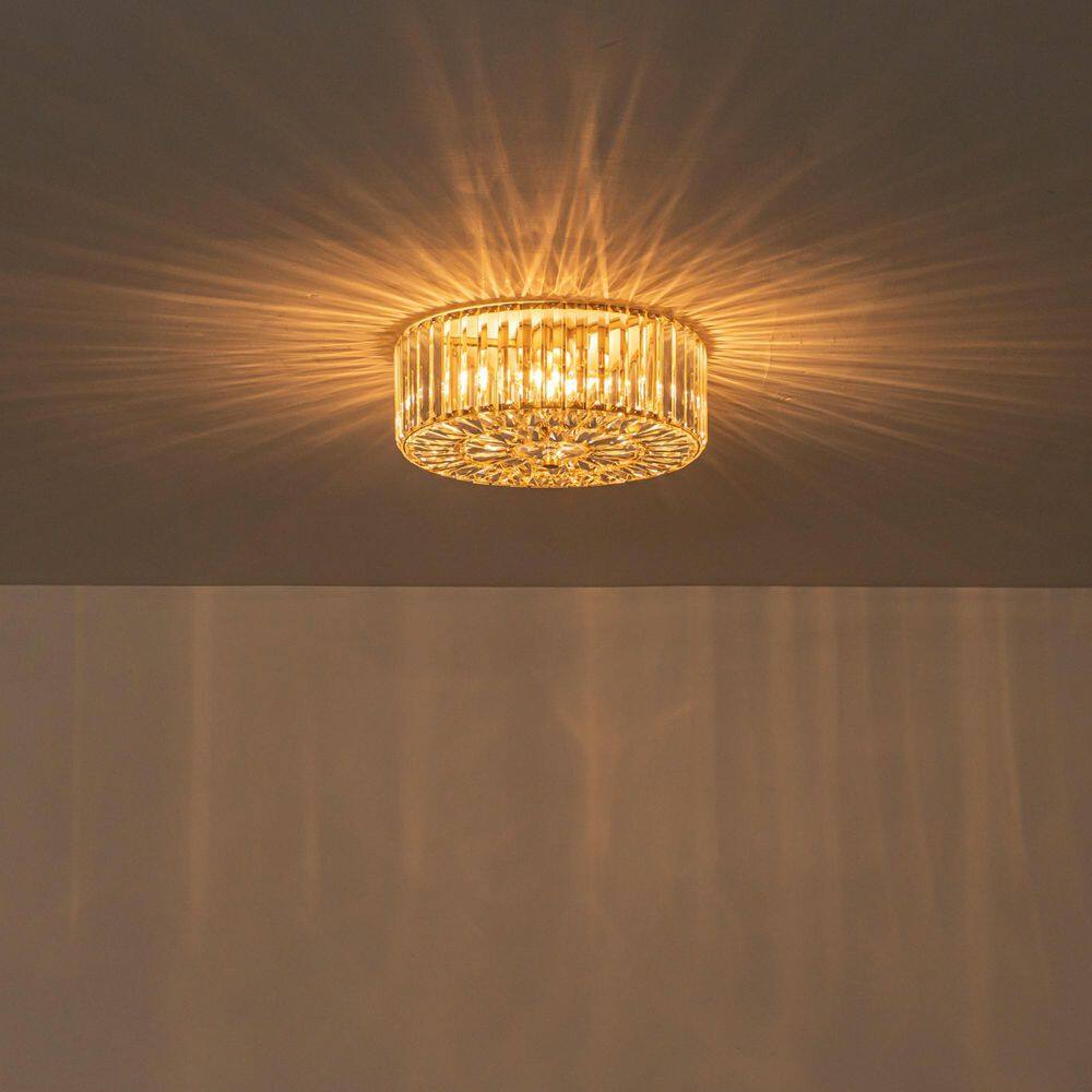 Prescot 13.78 in. 3-Light Drum Modern Brushed Brass Crystal Flush Mount Ceiling Light for Dining Room price history on PriceWatchPro
