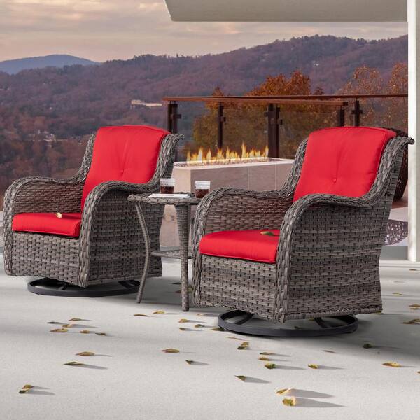 Joyside 3 Piece Wicker Patio Conversation Set With Red Cushions And Cover All Weather Swivel Chairs O3pc M01 - Mountain Back Wicker Patio Furniture Set 4 Piece