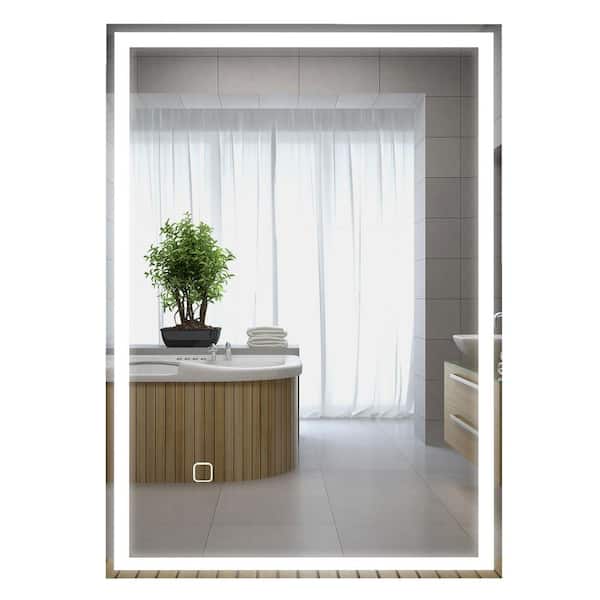 WELLFOR 23.5 in. W x 31.5 in. H Rectangular Frameless Wall Bathroom Vanity Mirror in Silver