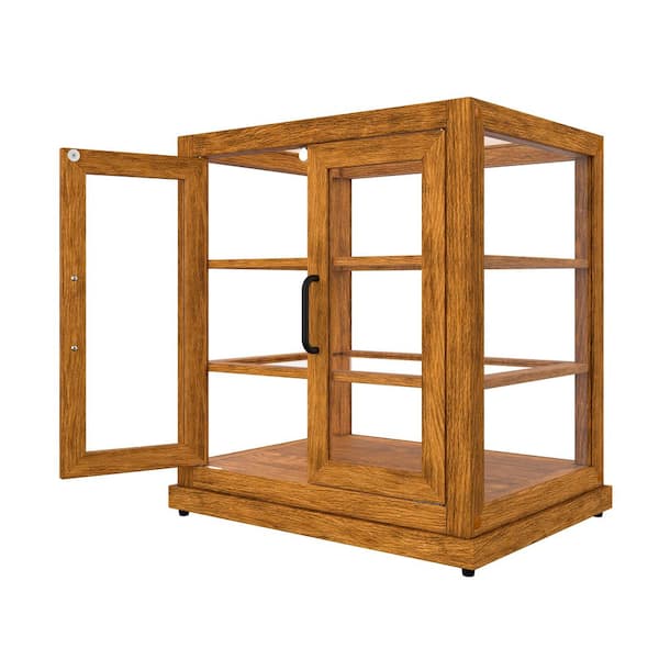 25 in. Light Wood Countertop Upright Dry Bakery Display Case, Pastry, Cake, and Bread Display with Tempered Glass