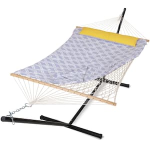 10 ft. x 12 ft. Quilted Rope Hammock and 12 ft. Steel Stand with Detachable Pillow, Gray Drops