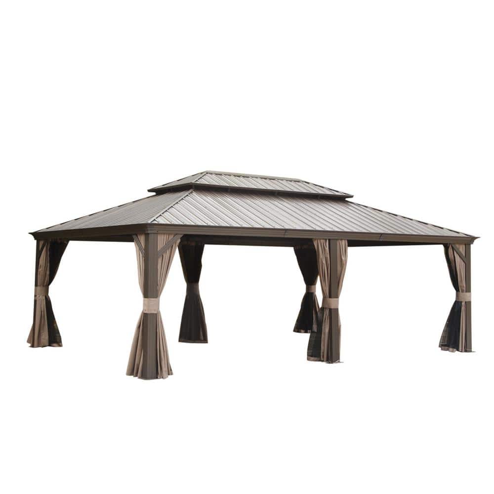 Outdoor 14 ft. x22 ft. Hardtop Metal Gazebo with Galvanized Steel Double Ro