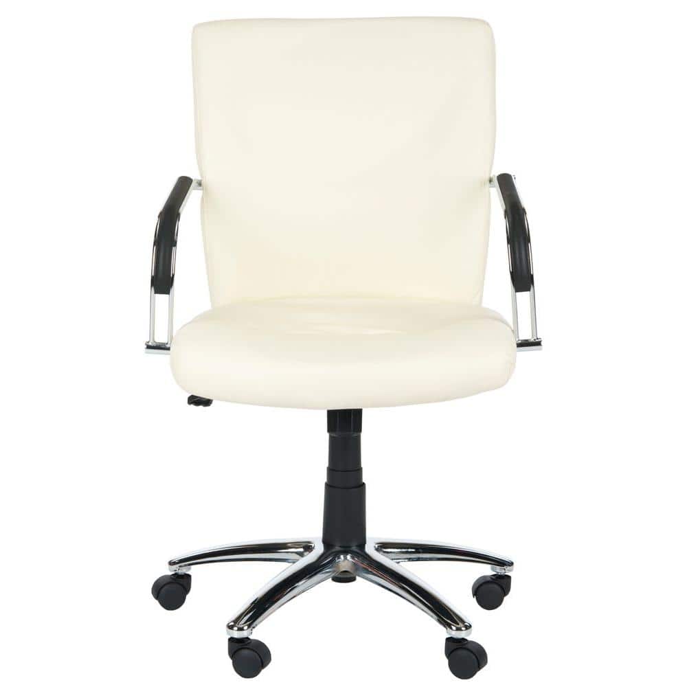Elegant High-Back Swivel Desk Chair in Cream Vegan Leather