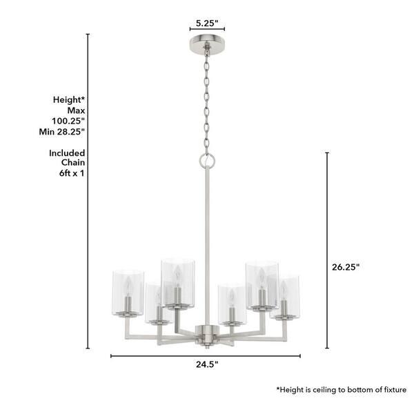 Hunter - Kerrison 6-Light Brushed Nickel Island Chandelier with Clear Seeded Glass Shades