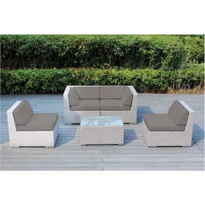 Gray 5-Piece Wicker Patio Seating Set with Sunbrella Taupe Cushions
