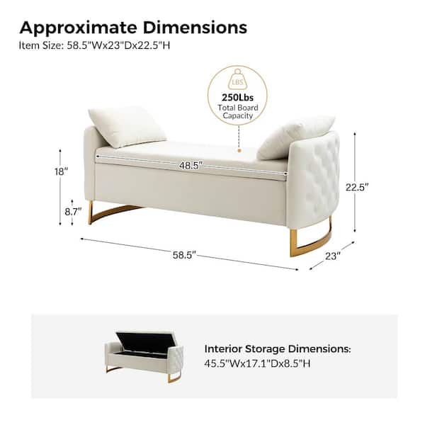 benben JAYDEN CREATION Andrin Ivory 58.5 in. Upholstered Flip Top