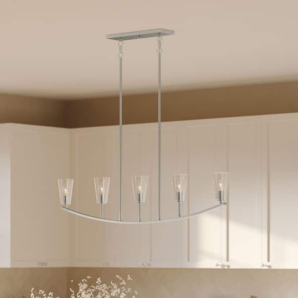 Jheni 60-Watt Brushed Nickel 5-Light Linear Transitional Chandelier with Clear Glass Shades
