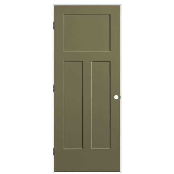 Masonite 32 in. x 80 in. 3-Panel Winslow Right-Hand Hollow Core Truly Olive Molded Composite Single Prehung Interior Door