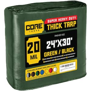 24 ft. x 30 ft. Green/Black 20 Mil Heavy Duty Polyethylene Tarp, Waterproof, UV Resistant, Rip and Tear Proof