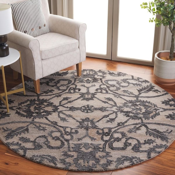 Anatolia 6 ft. x 6 ft. Beige/Black Traditional Garden Round Area Rug