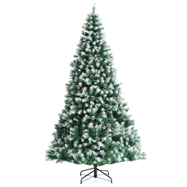 Costway 7.5 ft. Snow Flocked Hinged Artificial Christmas Tree with 1346 Branch Tips and Pine Cones