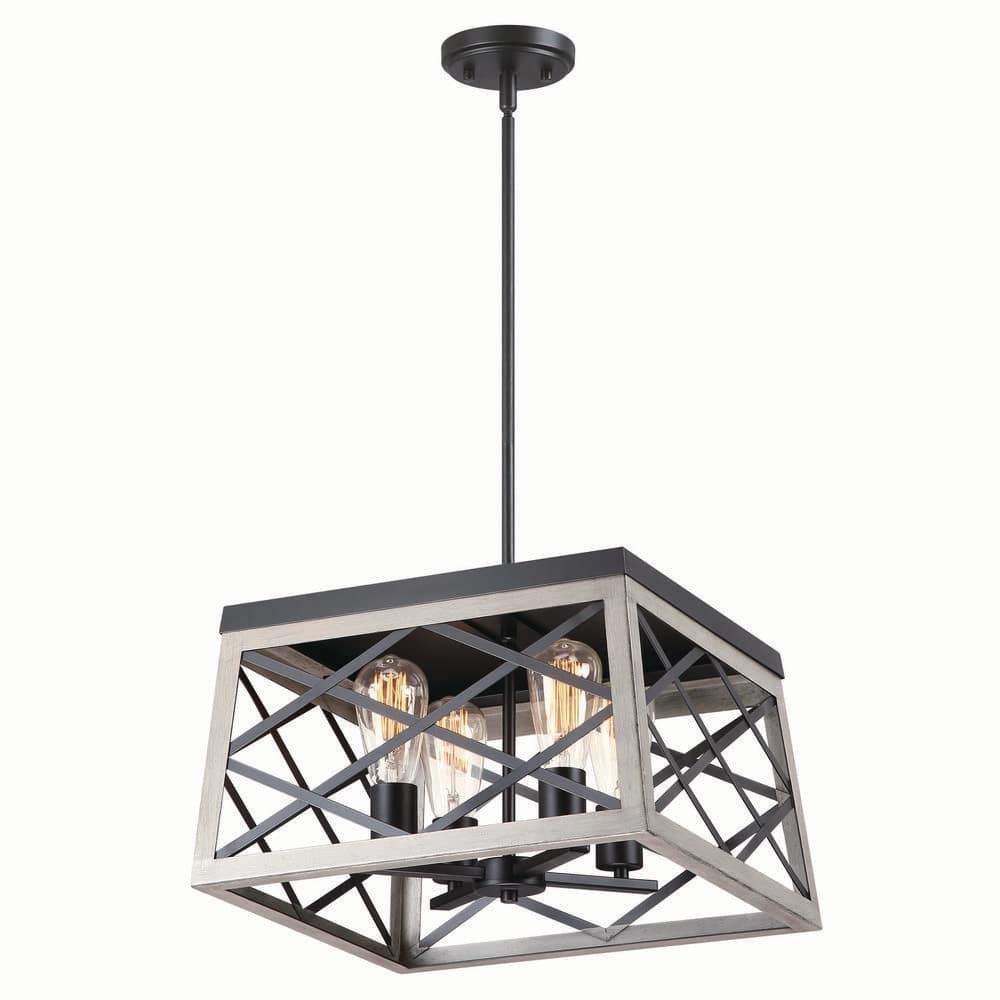 Uixe 4-Light Lantern Anchor Grey Oak Square Pendant Design Chandelier ...