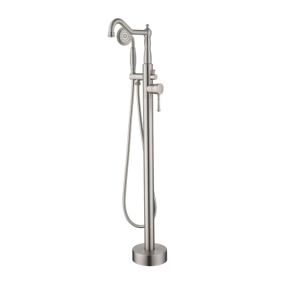 1-Handle Freestanding Floor Mount Tub Faucet Bathtub Filler with Hand Showe
