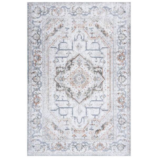 SAFAVIEH Baltimore 4 ft. x 6 ft. Light Gray/Rust Machine Washable Medallion Distressed Area Rug