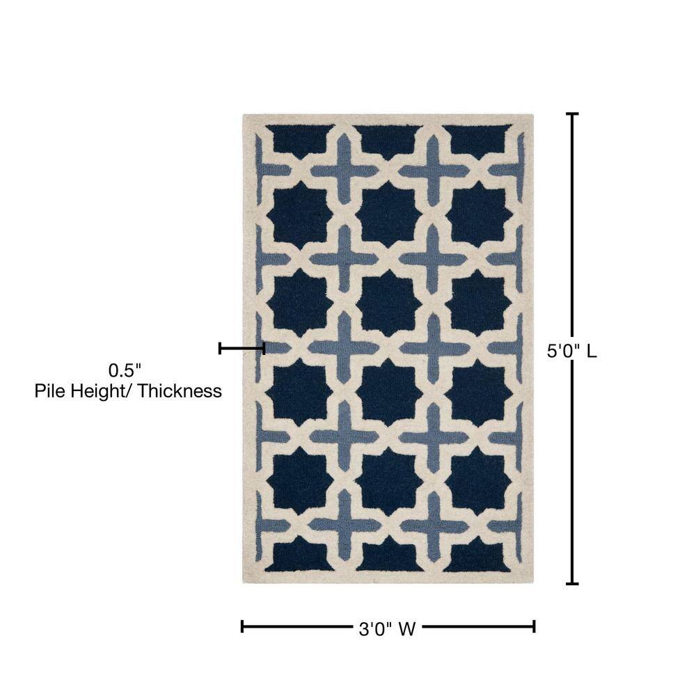 Blue and Ivory Geometric Tufted Wool Area Rug, 3' x 5'