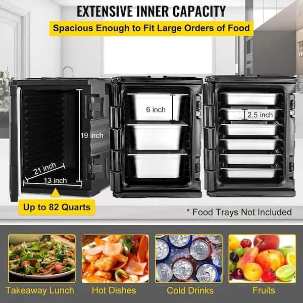 VEVOR Insulated Food Pan Carrier, 82 Qt Hot Box for Catering, LLDPE Food Box Carrier w/ Double Buckles, Front Loading Food War