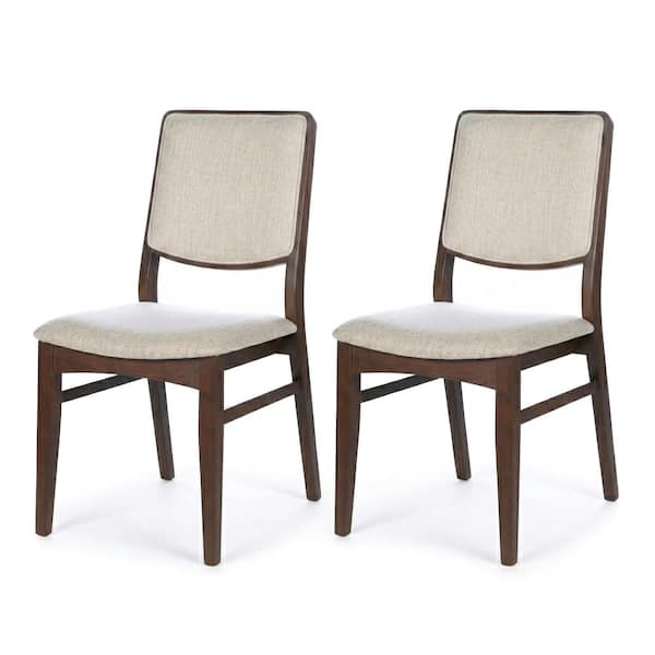 Natsu Beige Fabric Upholstered Japandy Style Solid Wood Dining Side Chair Set of 2