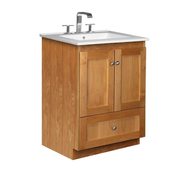 Simplicity by Strasser Shaker 25 in. W x 22 in. D x 35 in. H Vanity in Natural Alder with Ceramic Vanity Top in White