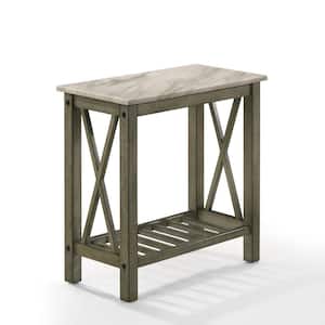 23.62 in. Gray Rectangle Marble End/Side Table with Wooden Frame