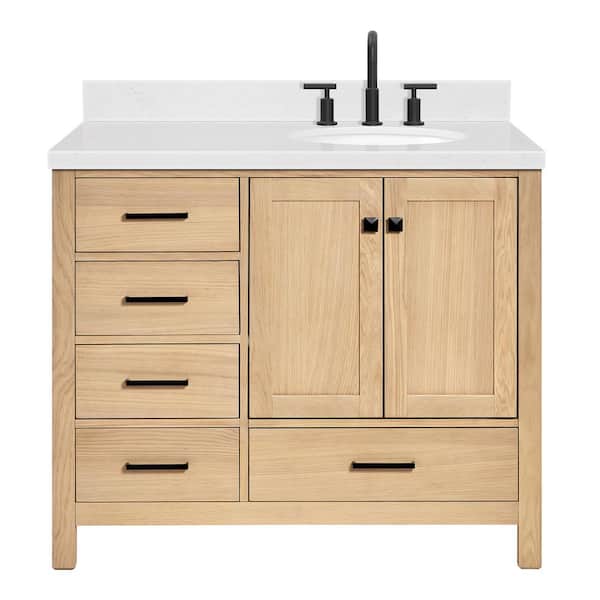 Cambridge 42 in. W x 22 in. D x 36 in. H Single Oval Sink Bath Vanity in Oak with Carrara White Quartz Top