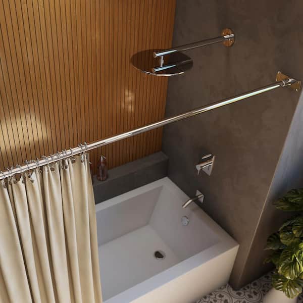 Linea 60 in. L Brass Tarnish Resistant Single Straight Shower Curtain Rod in Chrome