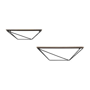 Wood and Black Metal Wall-Mount Geometric Floating Shelf (Set of 2)