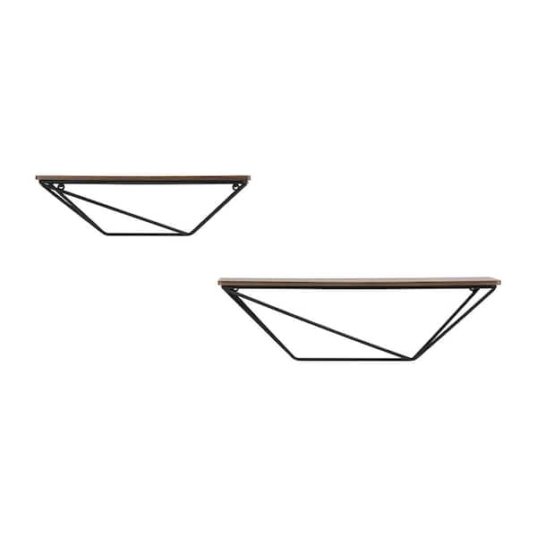 StyleWell Wood and Black Metal Wall-Mount Geometric Floating Shelf (Set of 2)