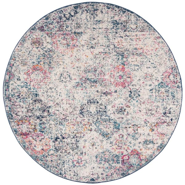 SAFAVIEH Madison Navy/Teal 7 ft. x 7 ft. Round Border Area Rug