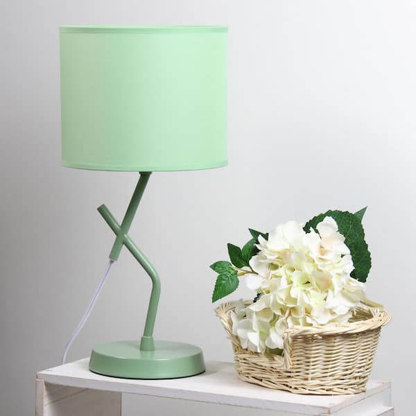 17.13 in. Abstract Metal Table Lamp, Green Base w/Drum Shade for Living Room or Entryway